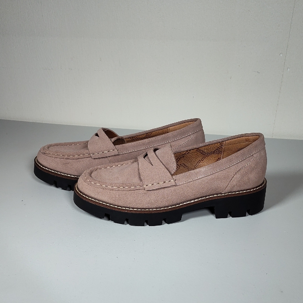 House of Harlow Gunner taupe leather platform penny loafers 8